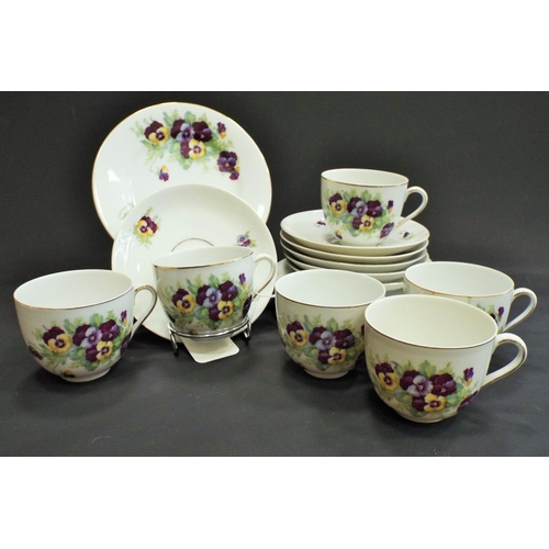 441 - Victoria china part teaset, pansy pattern 15 pieces.