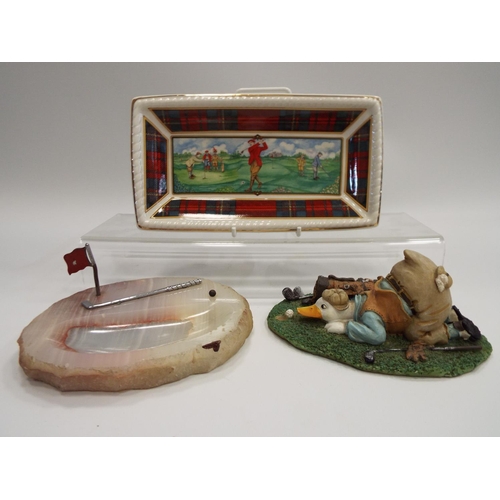 504 - Golfing related items including a large Sadler pin dish.