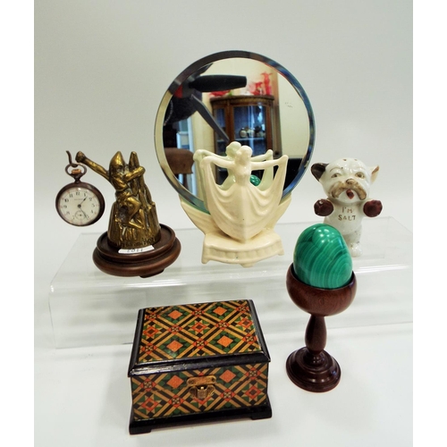 505 - Interesting mixed lot of collectables including a brass pocket watch holder.