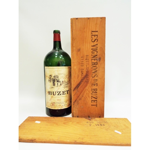 529 - Large Buzet 1988 empty wine bottle with original box.