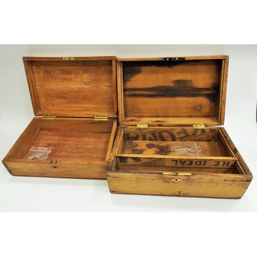 530 - 2 Vintage wooden storage or writing boxes with keys.