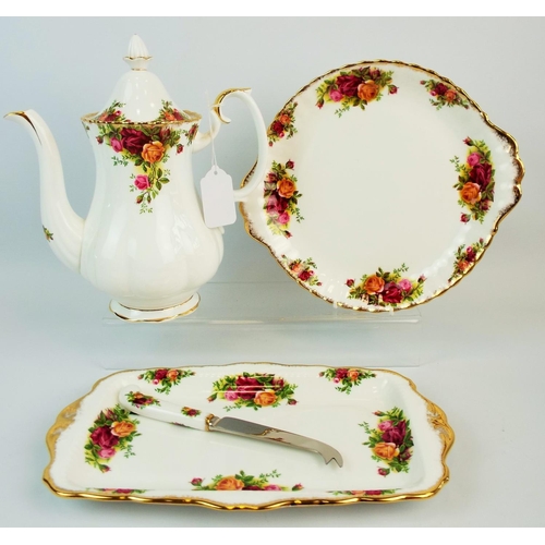 543 - Royal Albert Old Country roses coffee pot, cake plate & sandwich plate etc. (coffee pot does have a ... 