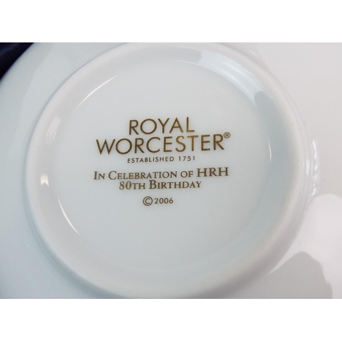 547 - Royal Worcester coffee cup and saucer set in celebration of HRH Queens 80th birthday, in original bo... 