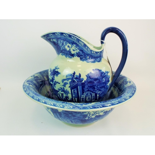 558 - Victoria ware blue and white ironstone jug and wash bowl.