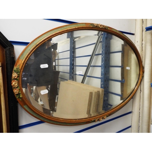 1393 - Vintage Oval Bevelled glass mirror with gilt frame embelished with raised flower decoration. See pho... 