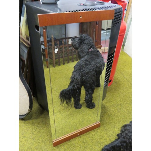 1398 - Retro style hallway mirror with teak caps. Measures 31 X 14 inches. comes with wall fixing screws. (... 