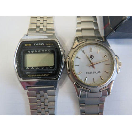 1403 - Trio of Quartz watches to include a pendant watch, Louis Pickard watch and a Casio digital watch wit... 