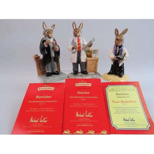 19 - Three Bunnykins Figures, Barrister, The Vicar, The Doctor.  All with boxes and certificates. See pho... 