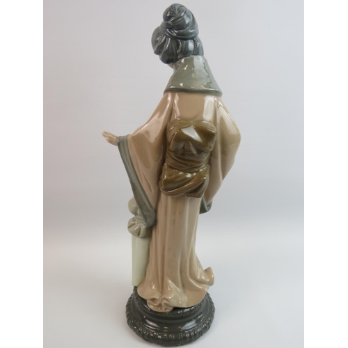 36 - Nao Figurine of Geisha with child. Measures 15 inches tall. See photos.