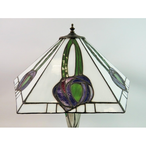 58 - Art Nouveau style table lamp with heavy pewter type body decorated with Red and Green Cabouchons cap... 