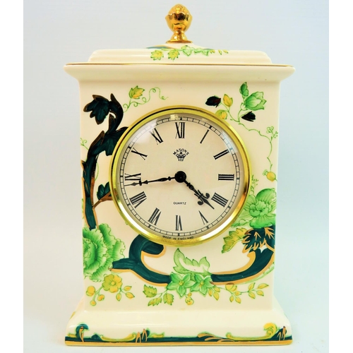 65 - Large Masons Mantle clock with quartz movement in the Green Chartreuse pattern, approx 21 inches tal... 