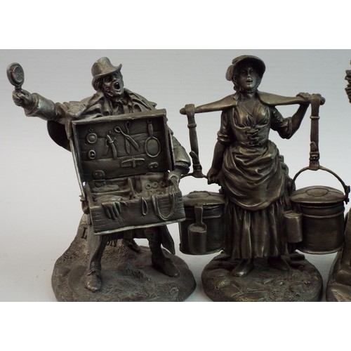 93 - Four pewter The cries of olde london figures by Peter Jackson for Franklin mint limited editions.