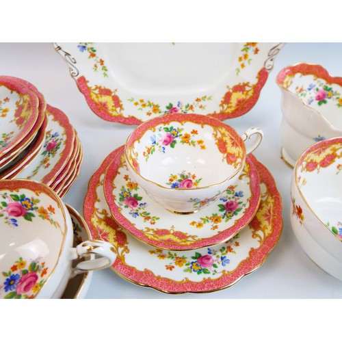 125 - Paragon Rockingham red/pink part teaset 22 pieces in total ( 1 cup damaged )