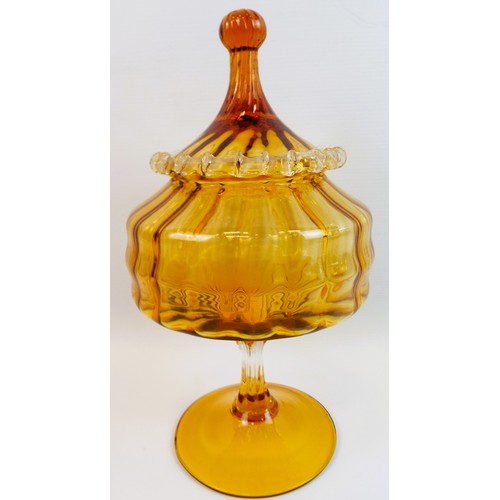 129 - Amber lidded Empoli glass apocathary jar. 13