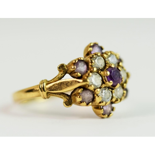 212 - 9ct Yellow Gold ring set with Multiple Amethysts and Gemstones In a flower pattern. Finger size 'Q-5... 