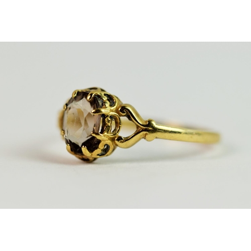 220 - 9ct Yellow Gold ring set with an oval pale Amethyst.  Finger size 'M'      1.2g