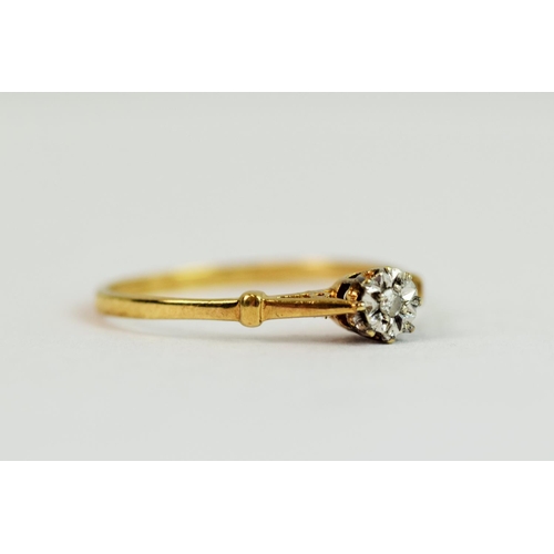 227 - 9ct Yellow Gold Solitaire Diamond ring in an illusion setting.  Diamond measures 2mm  1/33 ct.  Fing... 