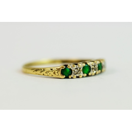 229 - Vintage 9ct Yellow Gold ring set with Emeralds and Diamonds.   Finger size 'Q'  1.3g