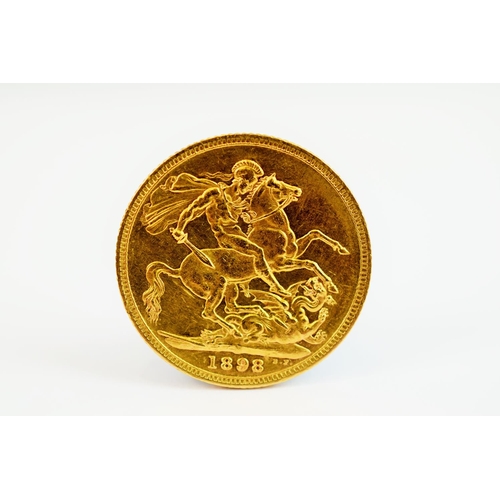 249 - Victorian Full Sovereign with hard velvet lined collectors case. Date of 1898 from the Melbourne Min... 