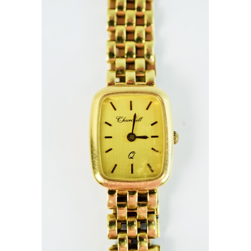 259 - 9ct Yellow Gold ladies quartz watch with gold body and strap. Non runner for spares or repairs.  Tot... 