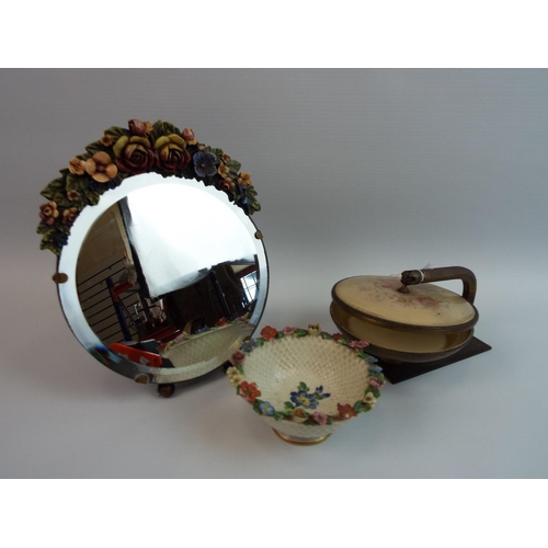 181 - Mixed lot to include a bevel edged floral mirror etc.