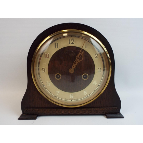 187 - Smiths Enfield wooden mantle clock in running order but no key.