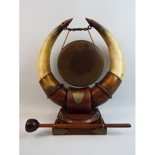 188 - Antique oak and cow horn dinner gong.