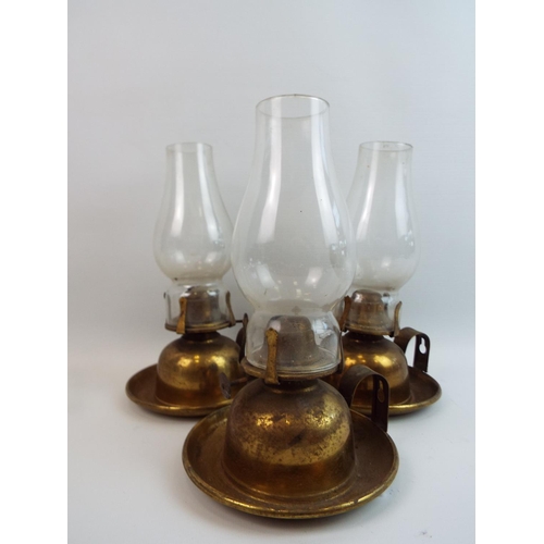 190 - 3 Vintage Brass chamber stick oil lamps.