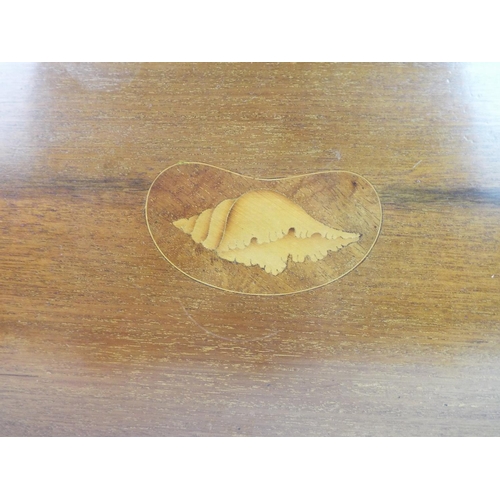 197 - Large Oak kidney shaped vintage tray with shell design to the centre