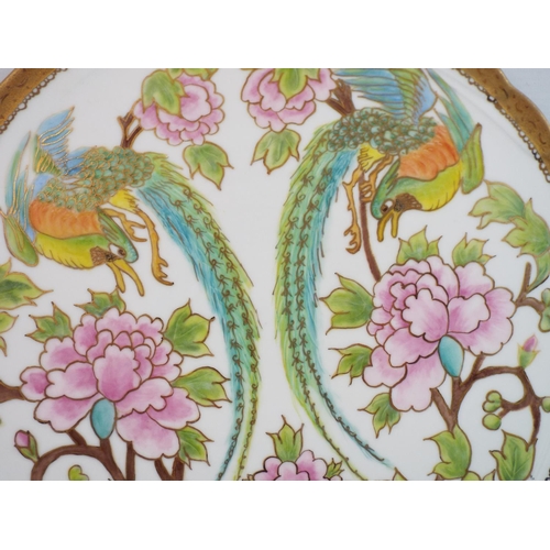 262 - Feltmann weiden cake plate handpainted with birds of paradise 12