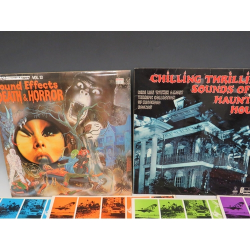 459 - Eight unusual BBC Sound effect Vinyl LP's plus one other haunted house noises LP. See photos