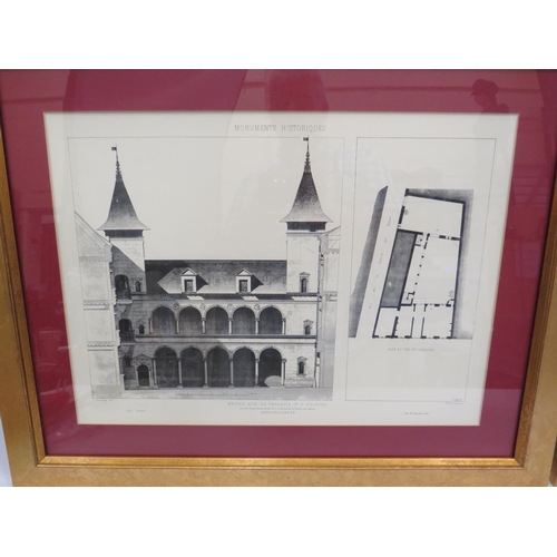 484 - Pair of nicely framed classical French Architectural prints under glass. Each measures approx 19 x 2... 