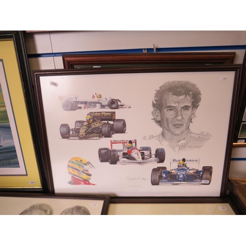 499 - Framed and mounted prints under glass of Formula one racing drivers/Cars. See photos.