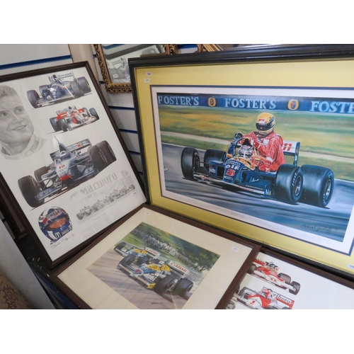 499 - Framed and mounted prints under glass of Formula one racing drivers/Cars. See photos.