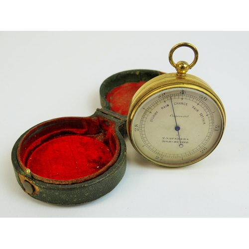 523 - Early 20th Century Brass cased Pocket Compensated Barometer by T Saunders, Dorchester. Comes with or... 