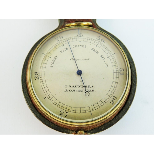 523 - Early 20th Century Brass cased Pocket Compensated Barometer by T Saunders, Dorchester. Comes with or... 