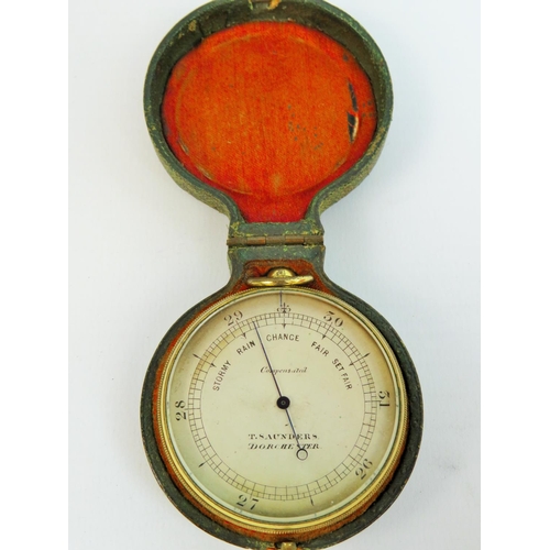 523 - Early 20th Century Brass cased Pocket Compensated Barometer by T Saunders, Dorchester. Comes with or... 