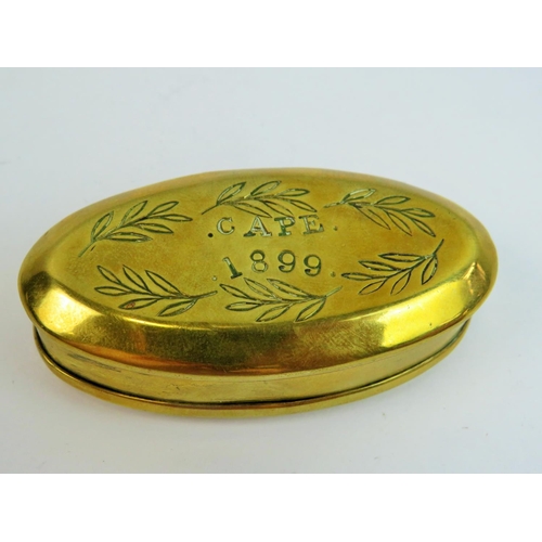 538 - Interesting brass snuff box inscribed with the name 'Watcyn Phillips' Army service corp.   With the ... 