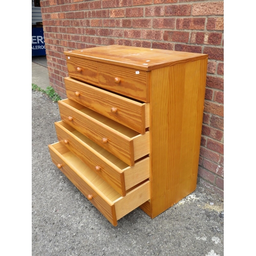 571 - Four drawer pine effect chest with two above. H:35 X W:33 X D:17 inches. See photos.