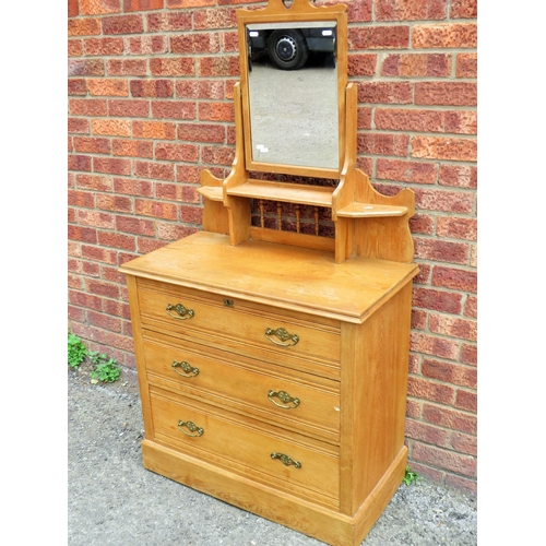 573 - Three drawer oak chest with Galleried top and tilting mirror H:50 X W:32 X D:17 inches . See photos.