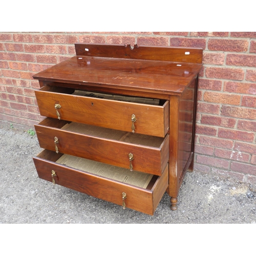 582 - Mid Century three drawer chest with brass, droplet shaped handles. H:31 X W:35 X D:18 inches. Ideal ... 