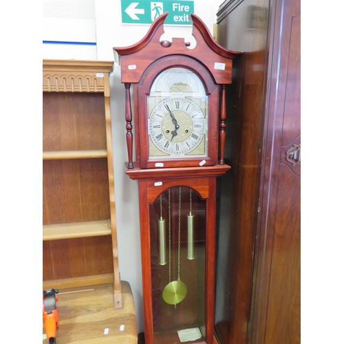 598 - Tempus Fugit, 31 day mechanical long case clock with faux weights . Working order. Chimes on the hou... 