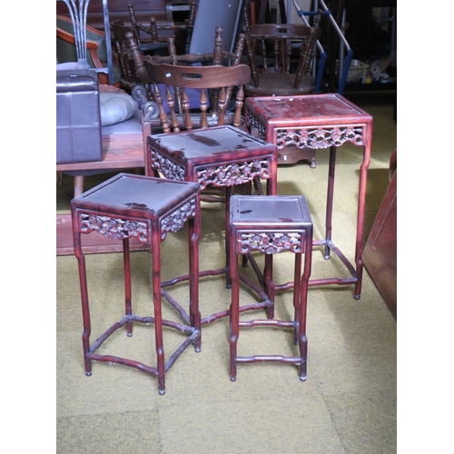 607 - Set of four Early 20th Century stacking rosewood, Faux bamboo tables. Each snugly fits under larger ... 