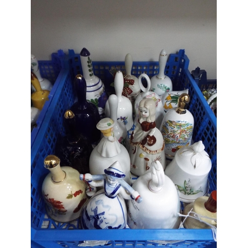 761 - 3 trays of various ceramic and glass bells.