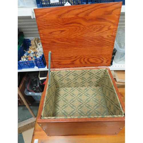 630 - Nicely made wooden keepsake box, which is fabric lined. Brass handles to side H:10  X W:16 x D:13 in... 