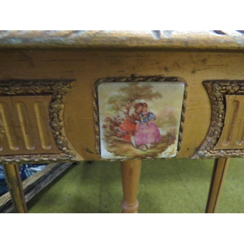 635 - Marble topped Renaissance style side table with painted cabouchon H:30 X W:25 X D:14 inches. See pho... 