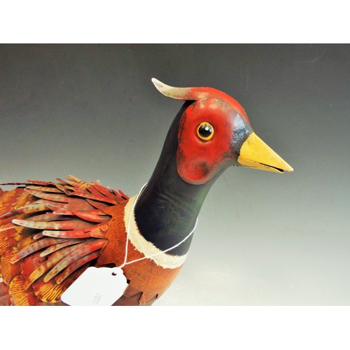 741 - Metal sculpture of a pheasent which stands 14