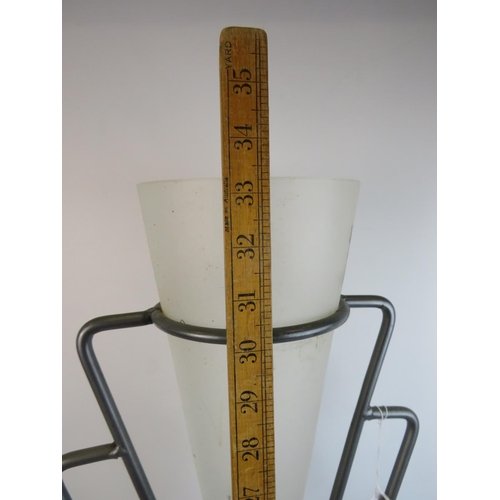 904 - Large metal framed art deco style vase with frosted glass centre which measures 33 inches tall toget... 