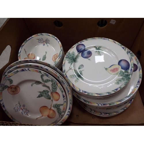 785 - 2 Boxes of barretts dinnerware and tea set in a fruit pattern.