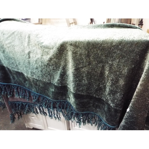 804 - Large velour table cloth or blanket with fringed edge. Needs slight repair.